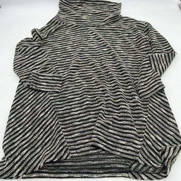 J Jill striped long sleeve turtleneck black white Large textured - Picture 1 of 4